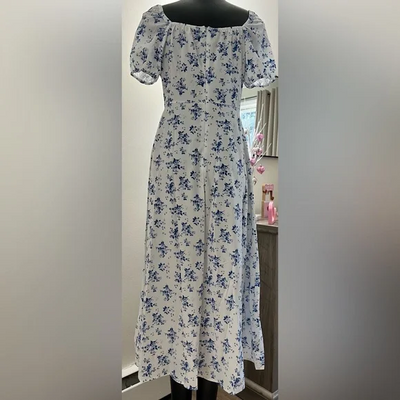 Lara - Floral print square neckline midi dress