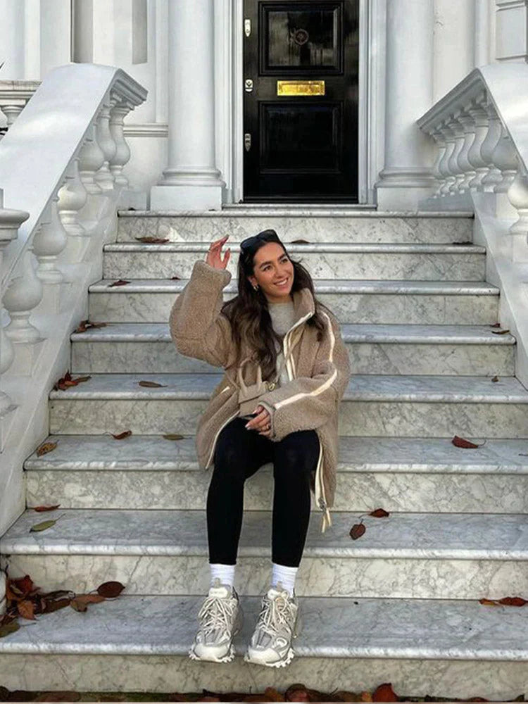 Women's Oversized Zip Up Jacket, Soft, Warm, and Fashionable