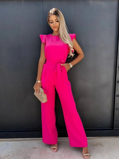Elegant jumpsuit with flowing sleeves and wide-leg trousers