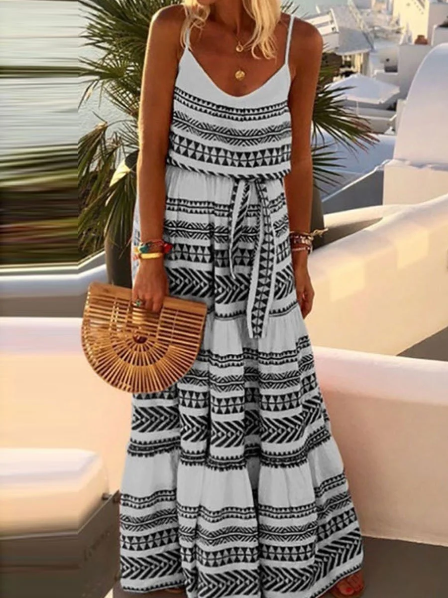 Maria - Bohemian V-neck printed beach slip dress