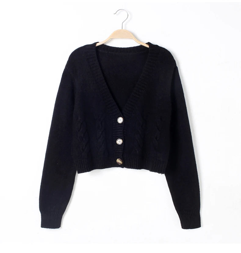 Berta - Women's V-Neck Cropped Cardigan