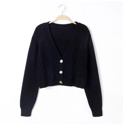 Berta - Women's V-Neck Cropped Cardigan
