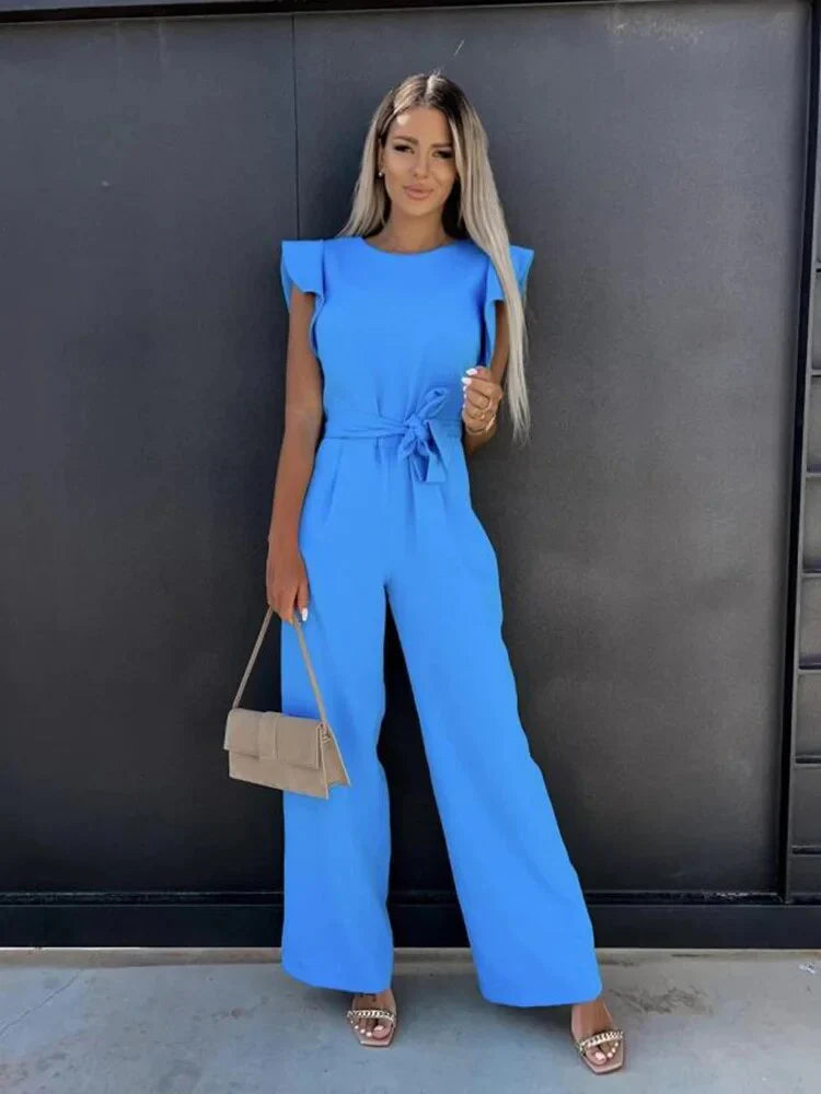 Elegant jumpsuit with flowing sleeves and wide-leg trousers