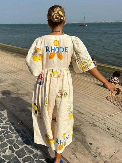 Melissa - Printed linen midi dress