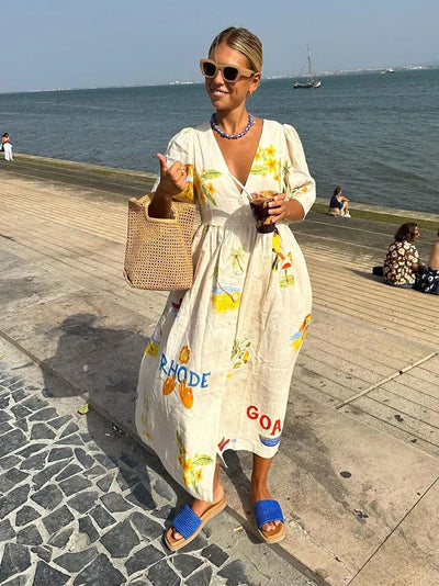 Melissa - Printed linen midi dress