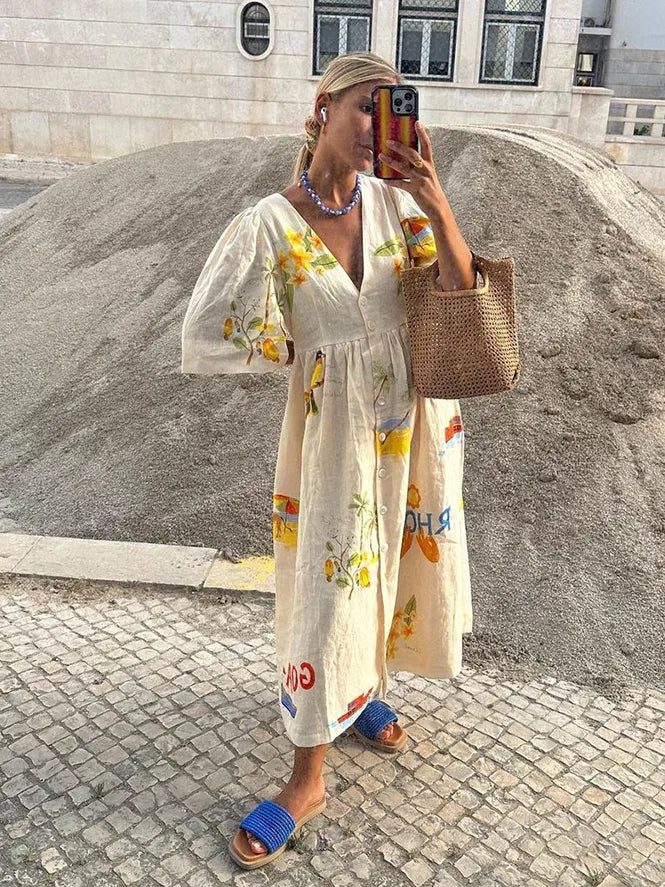 Melissa - Printed linen midi dress