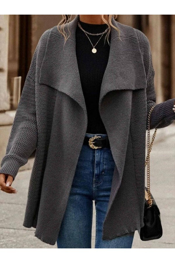 Loose-fitting shawl-collar sweater coat for effortless style