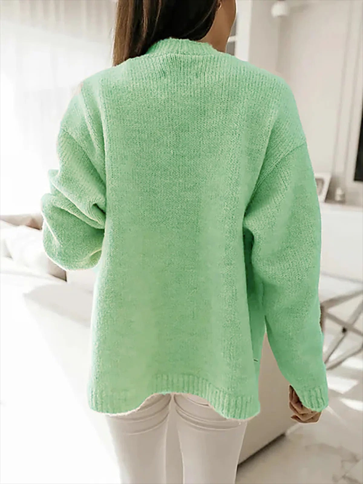 Greer - Green long-sleeved lapel sweater