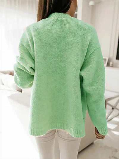 Greer - Green long-sleeved lapel sweater
