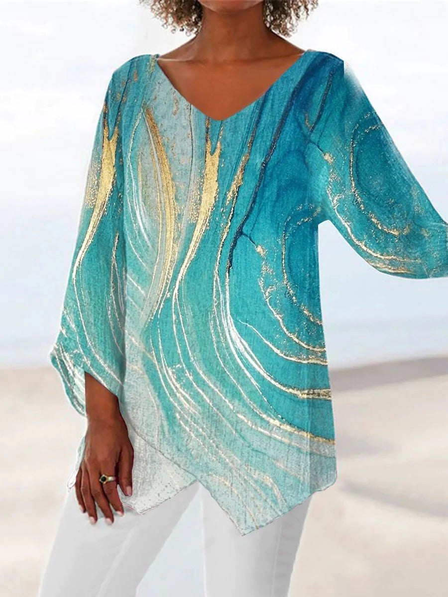 Brenda - Casual Colorful V-Neck Long Sleeve Printed Blouse