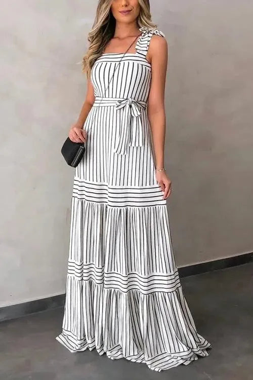 Alba - Long dress with belt and striped bow