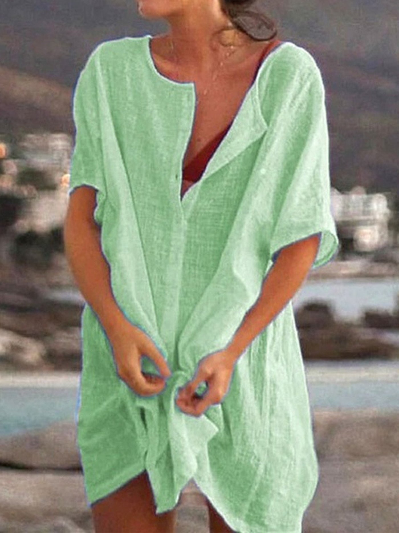 Amalie - Women's Loose Casual Cotton Linen Dress