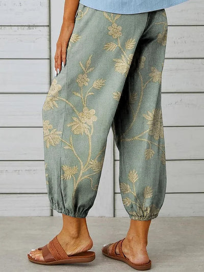 Laura - Women's casual pants with elegant retro floral print