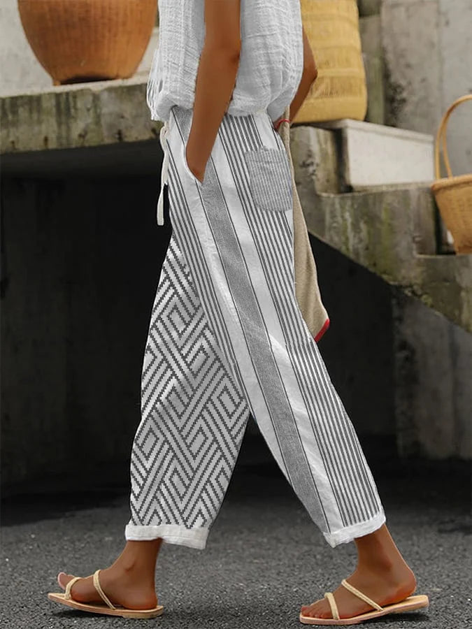 Delia - Women's Casual Striped Button Down Pants