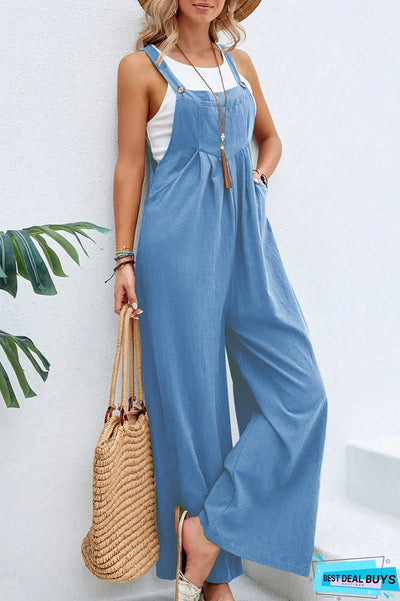 Karolina - Women's Loose Square Neck Solid Button Casual Holiday Jumpsuits