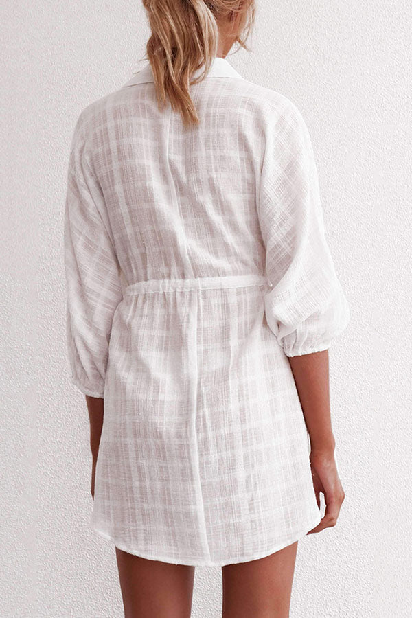 Linda - beach dress with lapel, single breasted, and drawstring