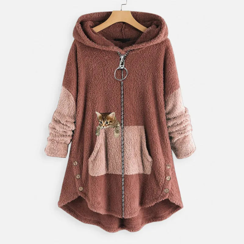 Chloe Women's Plus Size Bear Coat - Long Sleeve Animal Print Fall/Winter Coat