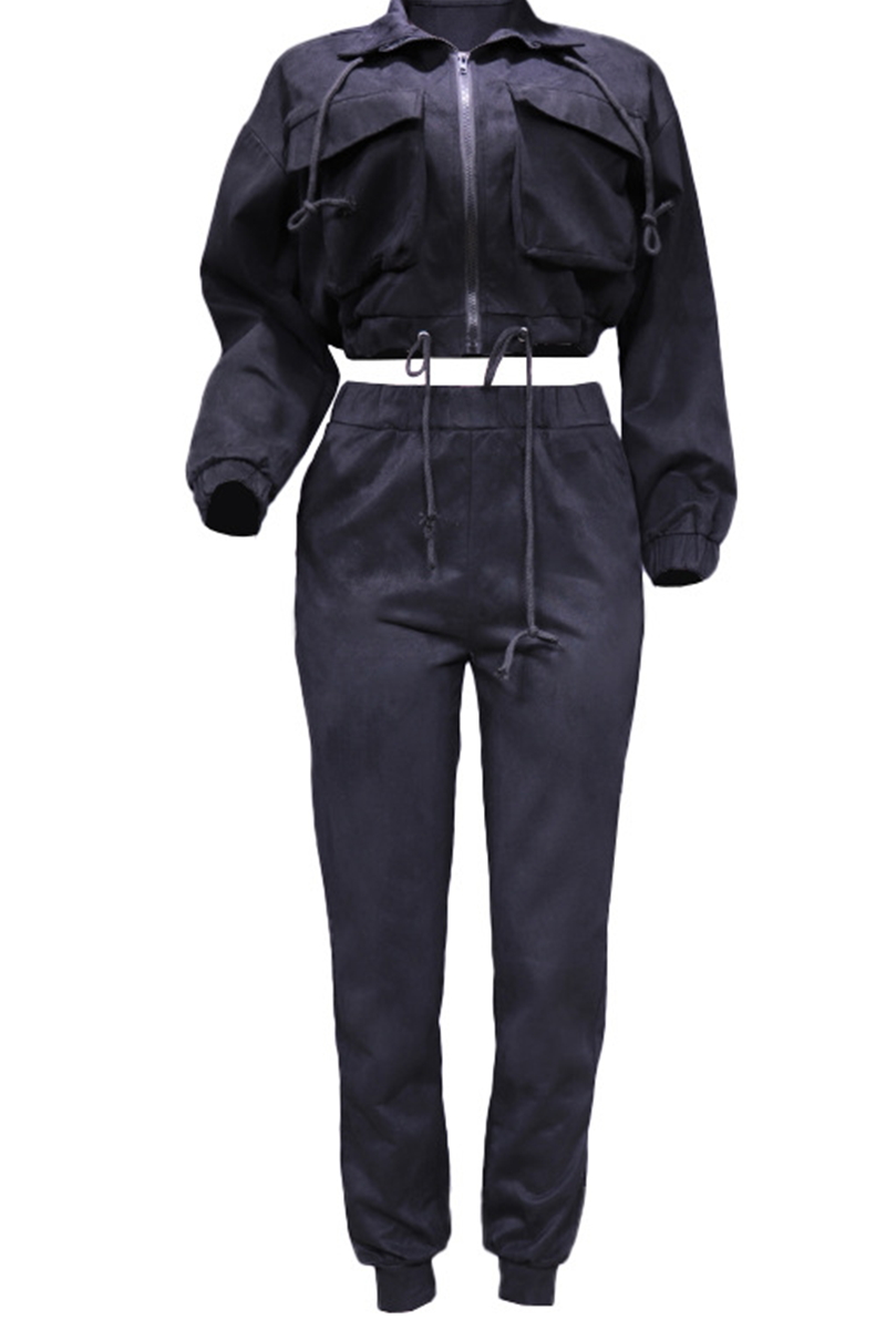 Casual Two Piece Set with Zipper Details and Long Sleeves