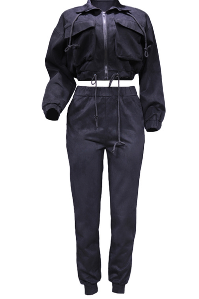 Casual Two Piece Set with Zipper Details and Long Sleeves