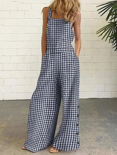Victoria - Checked jumpsuit with buttons and pockets