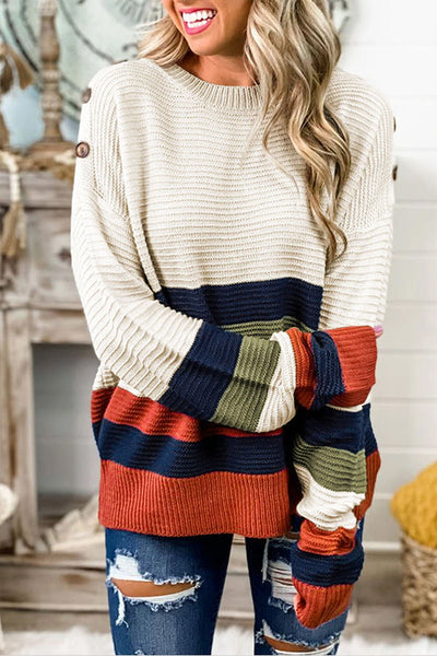 Winter New White Striped Sweater for Women