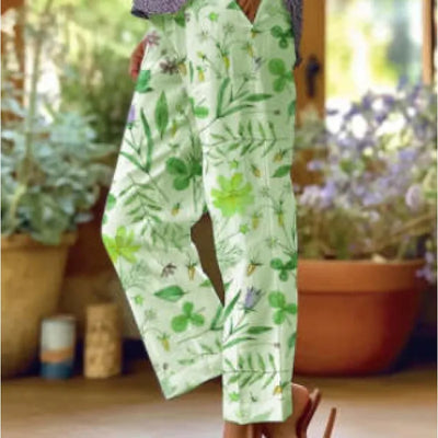 Victoria - Women's Vintage Botanical Floral Lace-Up Loose Casual Pants