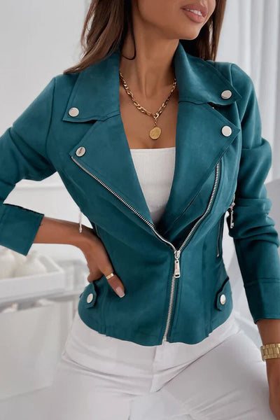 Elegant women's biker jacket with long sleeves and zipper for creating bold looks