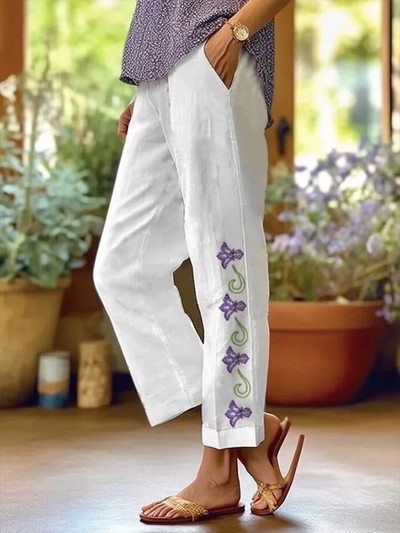 Gina - Casual Floral Painting Pocket Stitching Straight Shorts