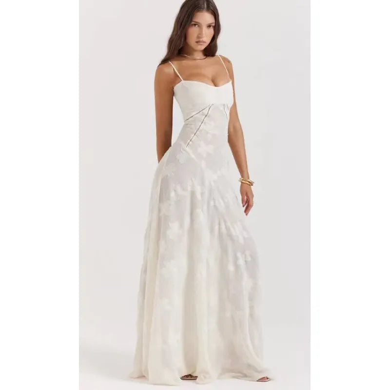 Eliana - Comfortable sleeveless lace dress with square neckline