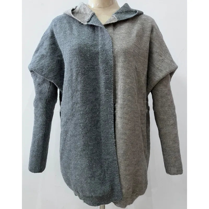 Oversized hooded cardigan with straight silhouette