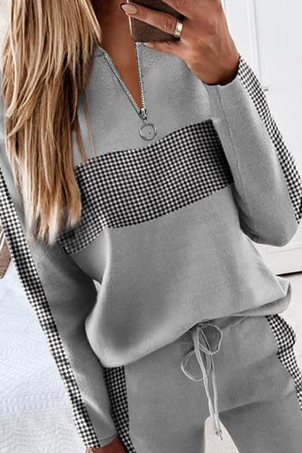 Modern plaid top and adjustable trouser set