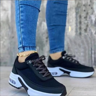 Women's Wedge Sneakers - Breathable Mesh Casual Shoes with Thick Sole and Lace-Up