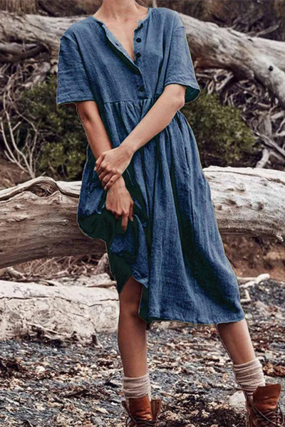 Mia - Casual Solid Color Patchwork Dresses with O-Neck and A-Line