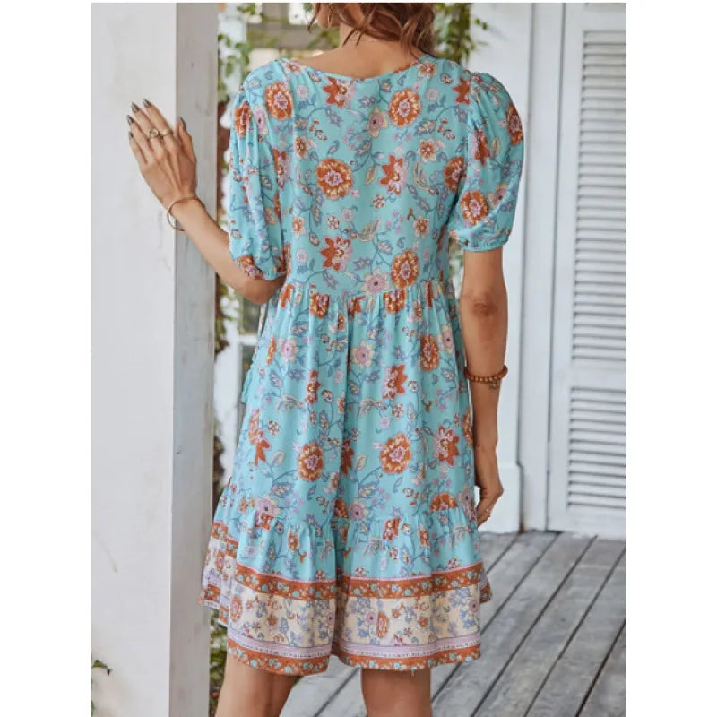 Andrea - Short-sleeved printed mini dress