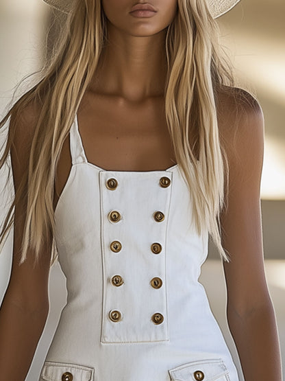 Vintage mini dress with crossed straps and double breasted in a modern design