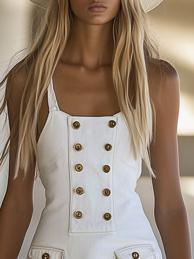 Vintage mini dress with crossed straps and double breasted in a modern design