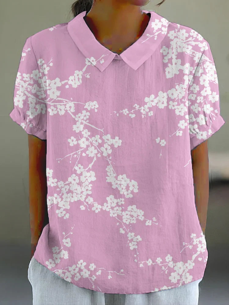 Liva - Casual Shirt with Japanese Cherry Blossom Print