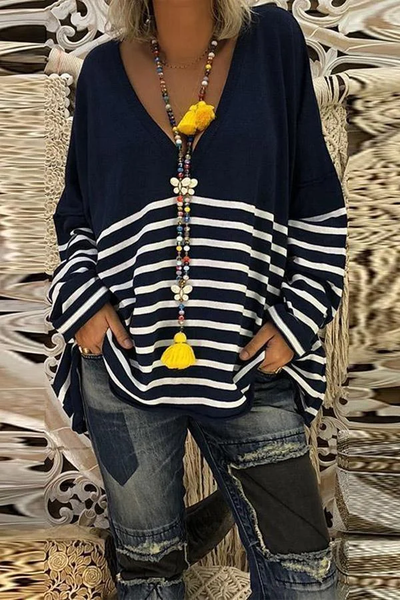 Berta - Casual Striped Long Sleeve T-Shirts