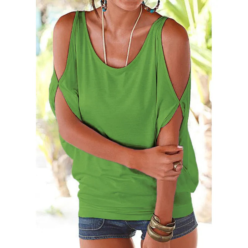 Camila - Blouse with open sleeves and round neck