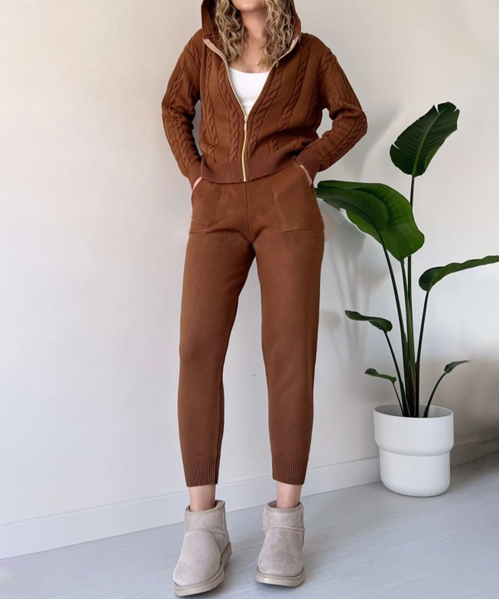 Two-Piece Set Jacquard Knit Sweater and Cardigan with Design