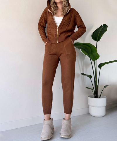 Two-Piece Set Jacquard Knit Sweater and Cardigan with Design