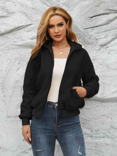 Women's Long-Sleeved Jacket with Collar and Zipper – Ideal for All Seasons