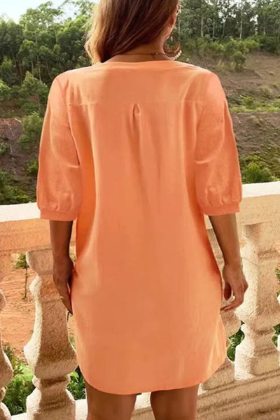 Indira - Casual and Simple Dresses with Fixed Pocket Buckle and A-Line O-Neckline