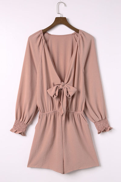 Linda - Deep V-neck Jumpsuit with Tied Ruffle Sleeves