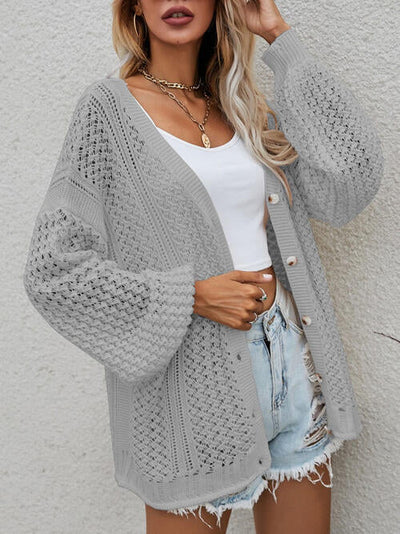 Button-front cardigan with openwork print