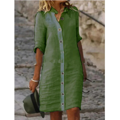 Amalie - Elegant Midi Dress with Front Button Placket for Casual and Women's Wear