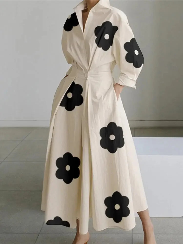 Lola - Temperament print waist-length maxi dress