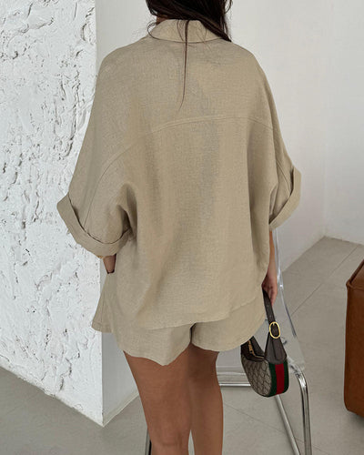 Women's casual loose blouse and shorts set, ideal for everyday wear