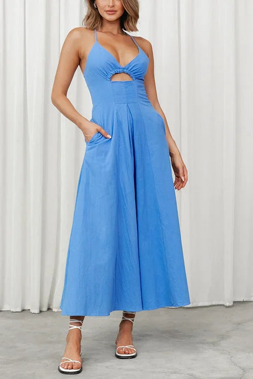 Gina - Open Back Maxi Dress with V-Neckline
