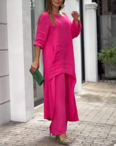 Linda - Solid Color Two-Piece Casual Suit
